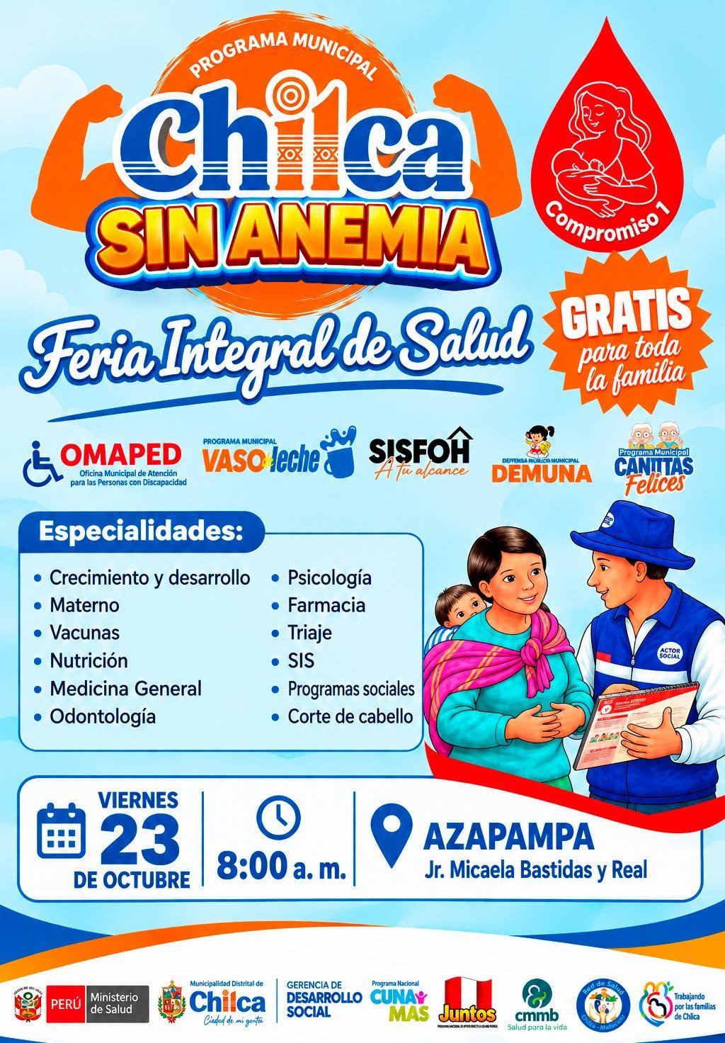 Afiche oficial: Feria Integral de Salud — Chilca Sin Anemia
